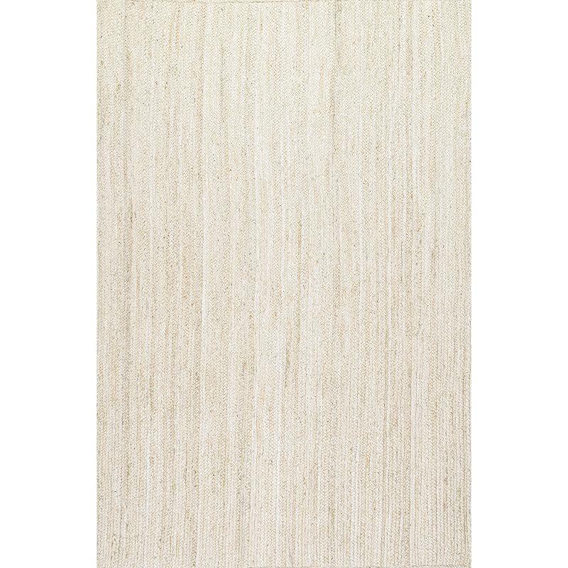 Nuloom 10 Square Rigo Jute Hand Woven Indoor Area Rug, Off White, Solid Farmhouse Design, Natural Fiber Bedroom, Living Room, Kitchen,