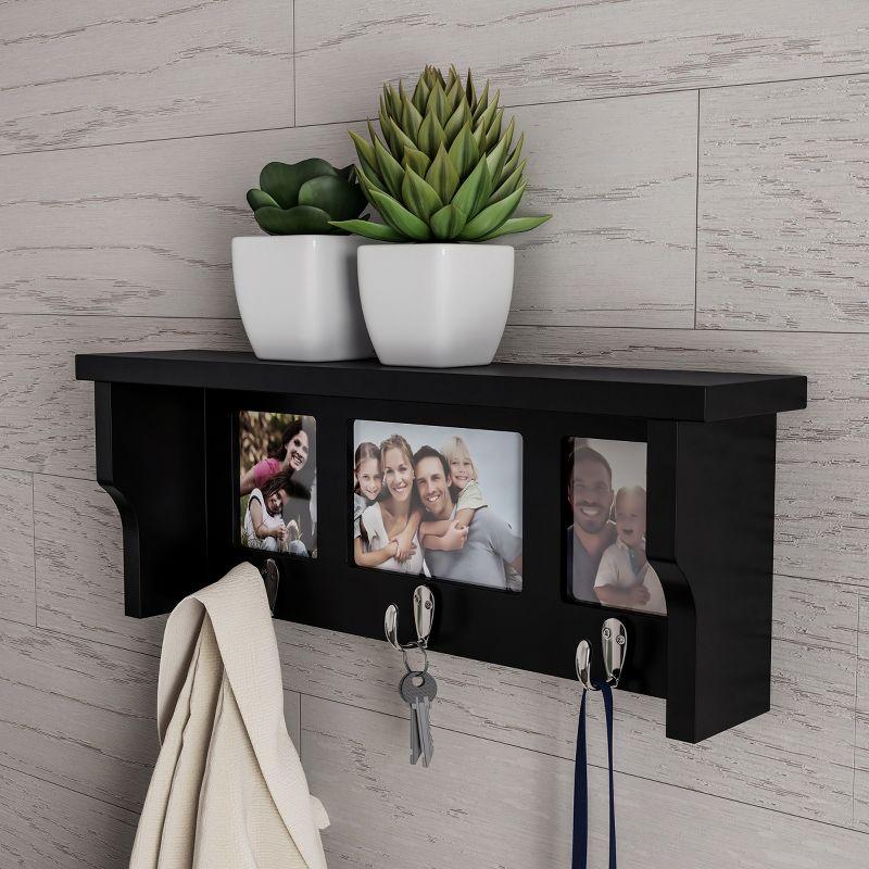 Black Wall Shelf with Picture Collage and Hooks