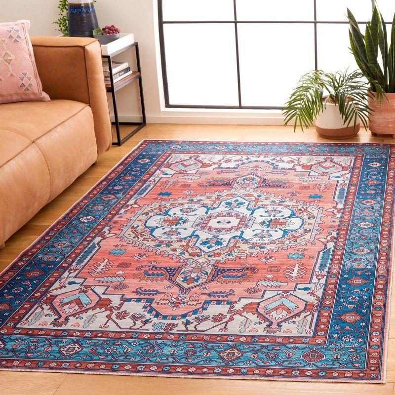 Arizona ARZ105 Power Loomed Machine Washable Area Rug - Rust/Navy - 4'x6' - Safavieh.