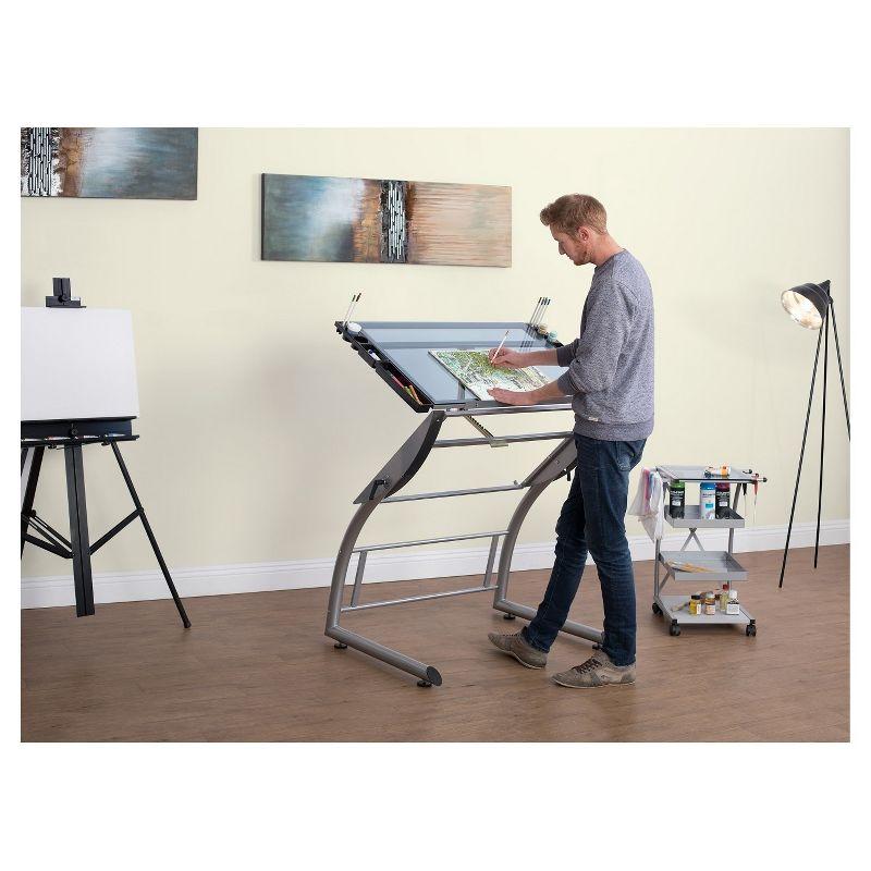 Inbox Zero Cournoyer Glass Top Metal Base Drafting Table