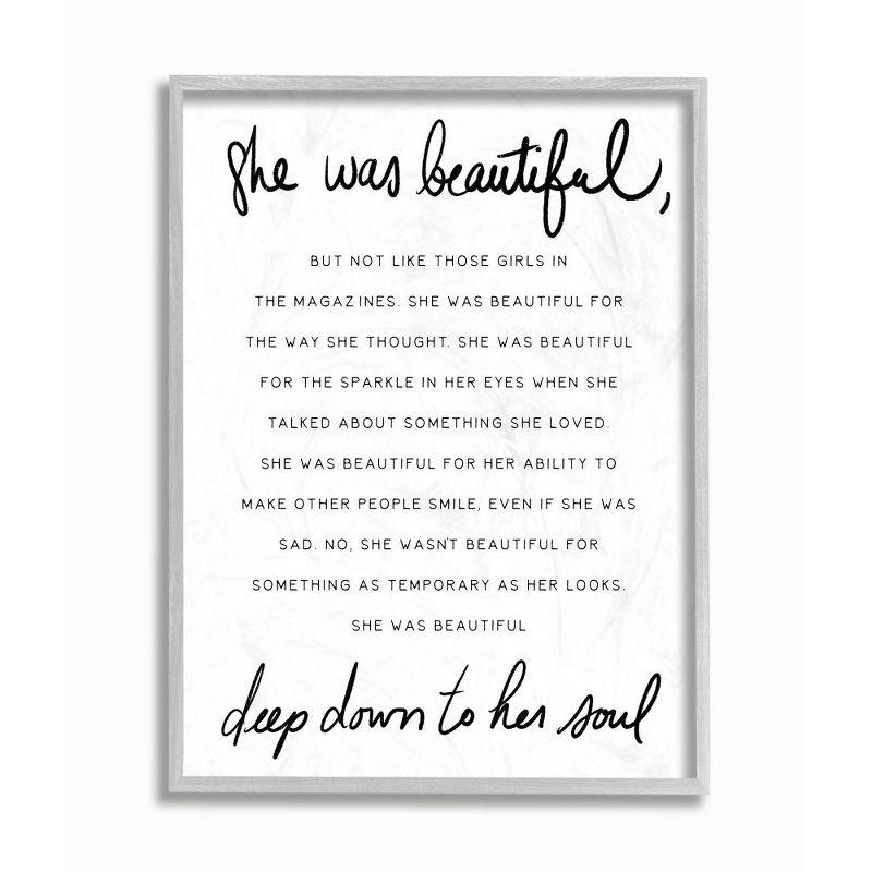 She Was Beautiful Inspirational Quote Canvas Print with Gray Frame