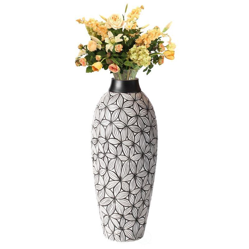 Uniquewise Flower-Inspired Ceramic Vase, Unique White 17-Inch-Tall Round Table Decor for Entryway, Dining Room, Living Room - Classic White Pottery