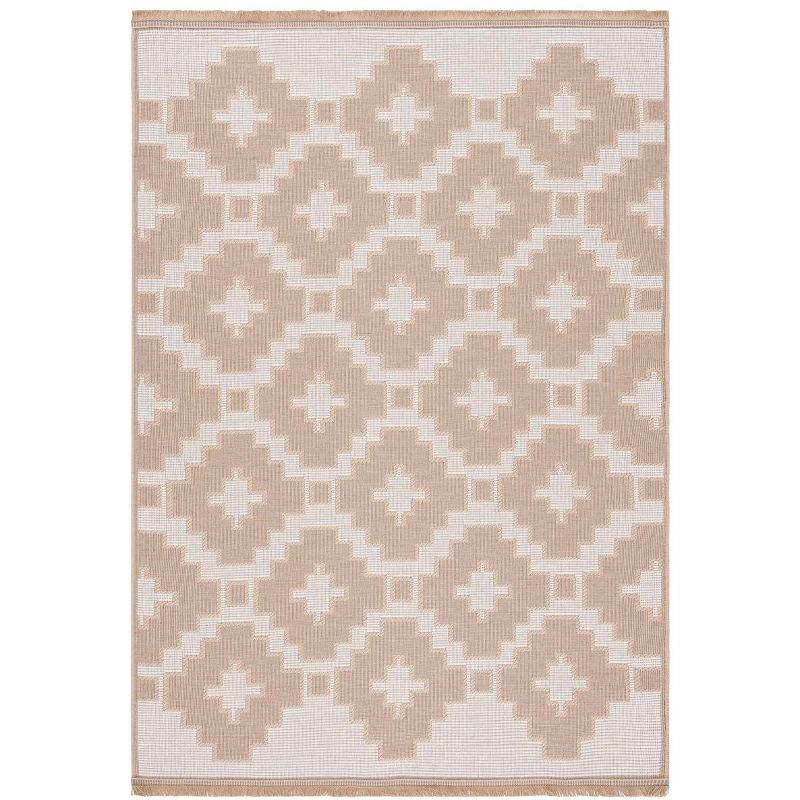 Ivory and Natural Geometric Flat Woven Wool Area Rug