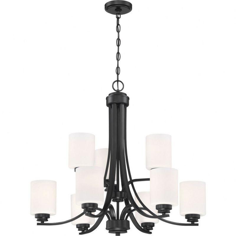 Flat Black and Glass Drum Chandelier with Polished Nickel Finish