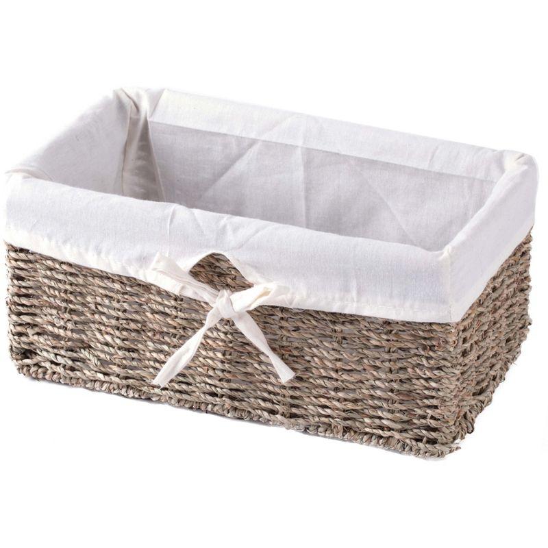 Coastal Charm Rectangular Seagrass Storage Basket with White Liner