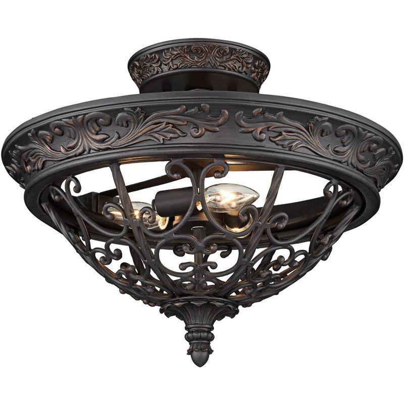 Elegant Scroll Rubbed Bronze Semi-Flushmount Ceiling Bowl Light, 20" Wide