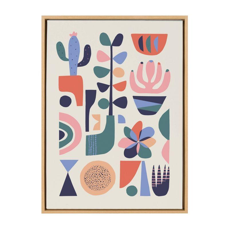 Mid-Century Succulents Abstract Canvas Wall Art in Natural Frame