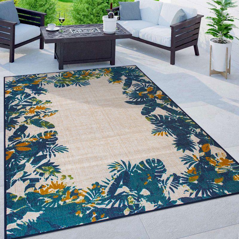 Multi Floral Border Synthetic Indoor/Outdoor Area Rug