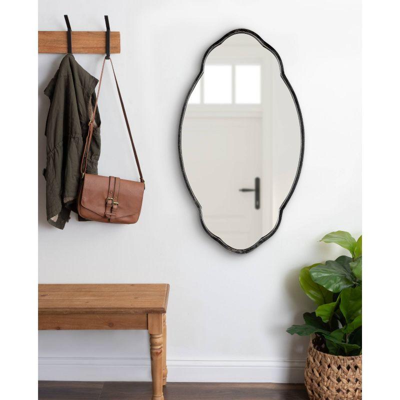 Kate & Laurel All Things Decor 18" x 30" Magritte Scalloped Oval Decorative Wall Mirror Black : Antique Finish, Metal Frame