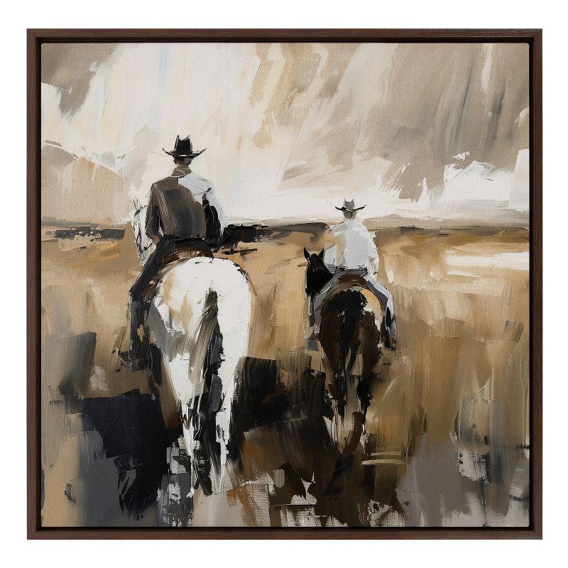 Kate & Laurel All Things Decor 30"x30" Sylvie Cowboy Horseback Neutral 2 Framed Canvas by Creative Bunch Brown