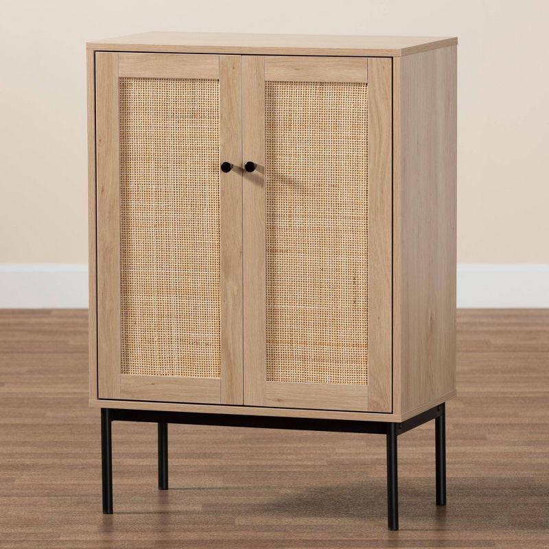 Sherwin 2 Door Storage Cabinet with Woven Rattan Accent Light Brown/Black - Baxton Studio: Mid-Century, Metal Base, Wood Frame