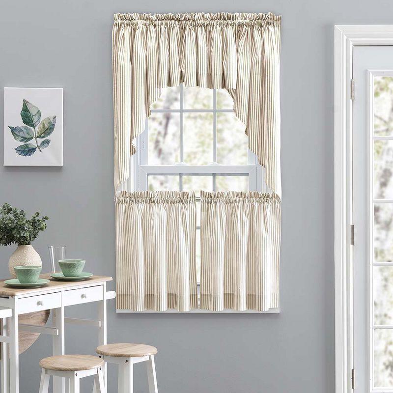 Tan Stripe Cotton Polyester Rod Pocket Swag Curtain