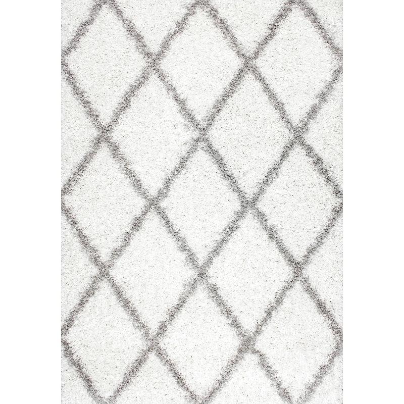 Plush White Geometric Shag 63" Square Area Rug