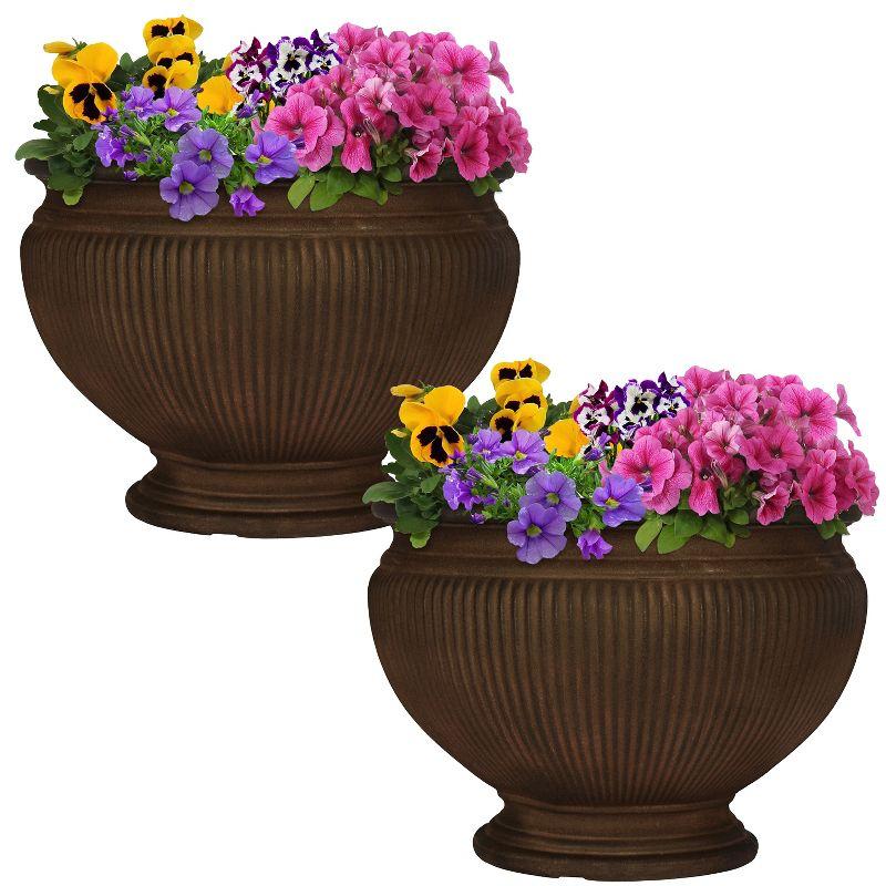 Elizabeth Rust Polyresin Ribbed Urn Planter Set of 2