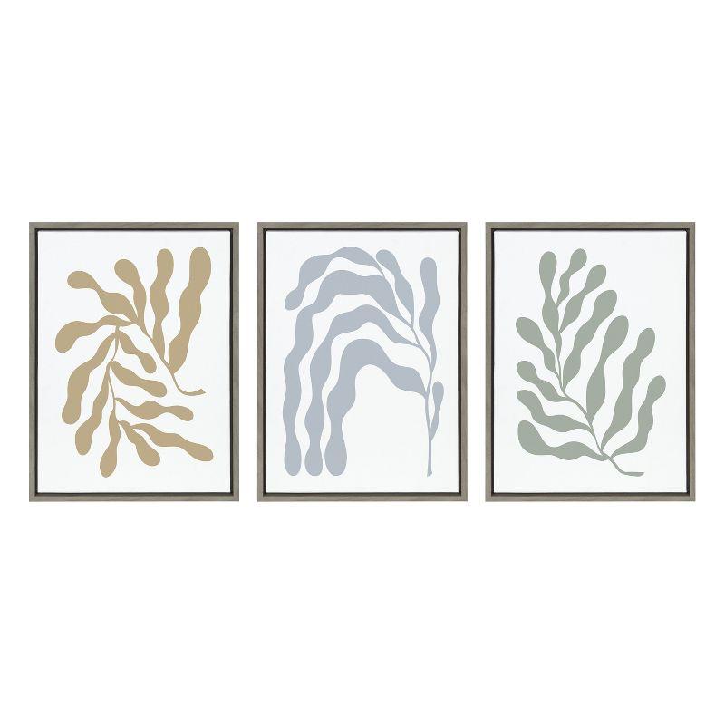Kate and Laurel Sylvie Matisse Inspired Abstract Botanicals Framed Canvas by The Creative Bunch Studio, 3 Piece 18x24, Gray