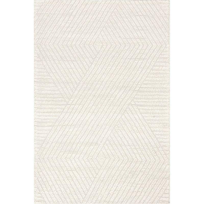 Ivory Geometric Handmade Wool Rectangular Area Rug