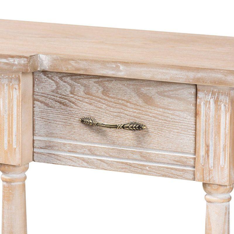 Hallan Wood 3 Drawer Console Table Oak Brown - Baxton Studio: Whitewashed, Antique Gold Tone Pulls, Lower Shelf