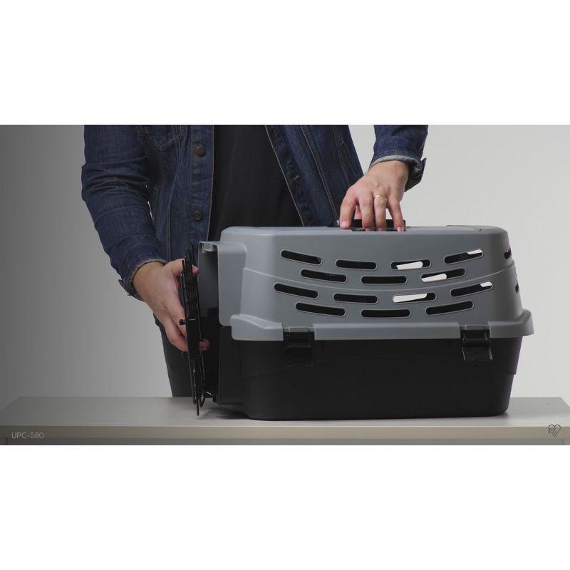 IRIS USA 23" Small Pet Travel Carrier with Front and Top Access, 2-Door Top Load, Hard-Sided Training Crate for 18 Lbs, Black/Gray