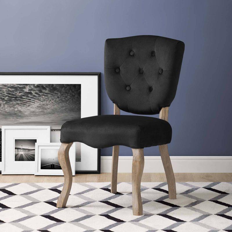 Array Vintage French Dining Side Chair Black - Modway: Velvet Upholstered, Weathered Wood Legs, Shield Back with Button Tufting
