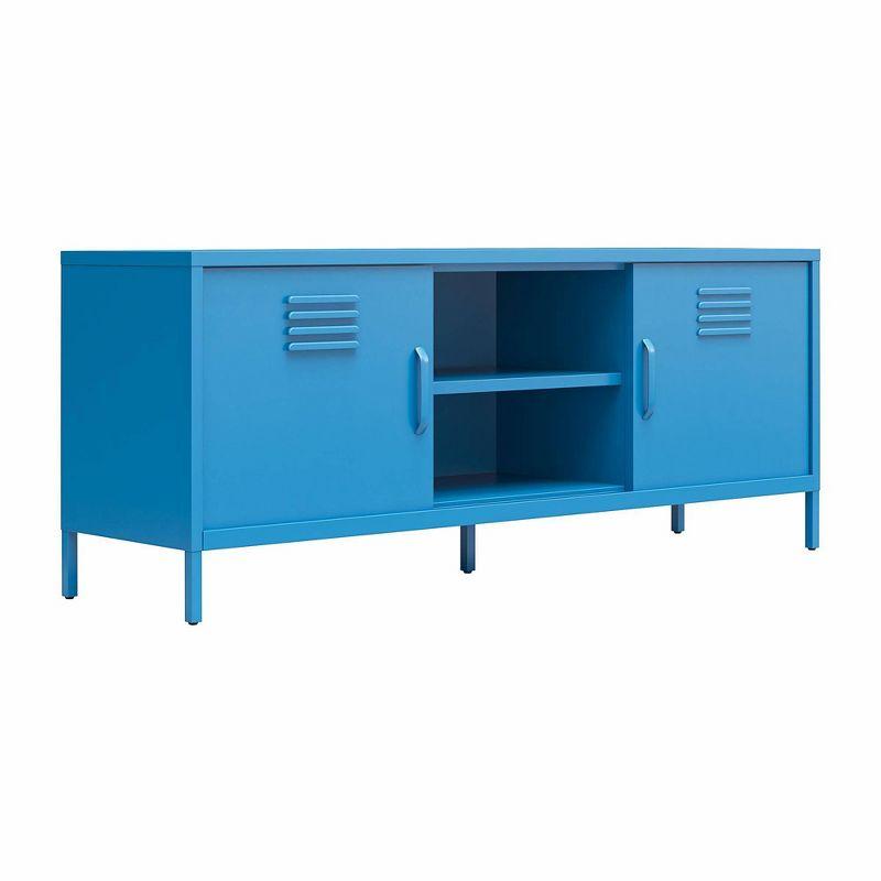 Bright Blue Metal Locker-Style TV Stand with Cabinet for TVs up to 65"