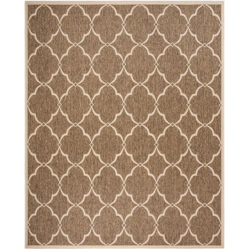 Beige and Cream Geometric Synthetic Indoor/Outdoor Area Rug