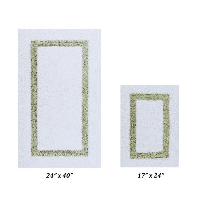 White and Sage Cotton Reversible Bath Rug Set