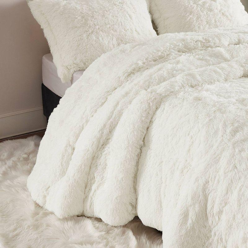 Ivory Shaggy Faux Fur Twin Duvet Cover Set