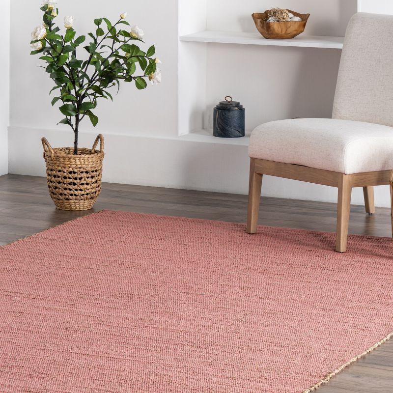 Nuloom 4x6 Elfriede Jute & Cotton Hand Woven Indoor Area Rug, Pink, Solid Rustic Farmhouse Style Natural Fiber Bedroom, Living Room,