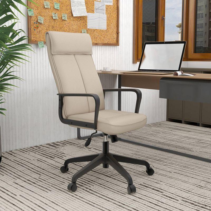 Tan High-Back Leather Office Chair with Fixed Arms