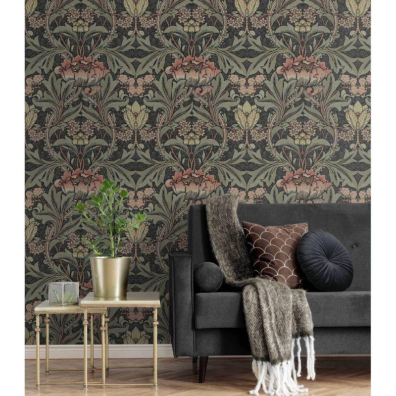 NextWall Acanthus Floral Peel and Stick Wallpaper Charcoal Gray: Vintage Botanical Vinyl, Self-Adhesive, Washable, 30.75 Sq Ft Coverage