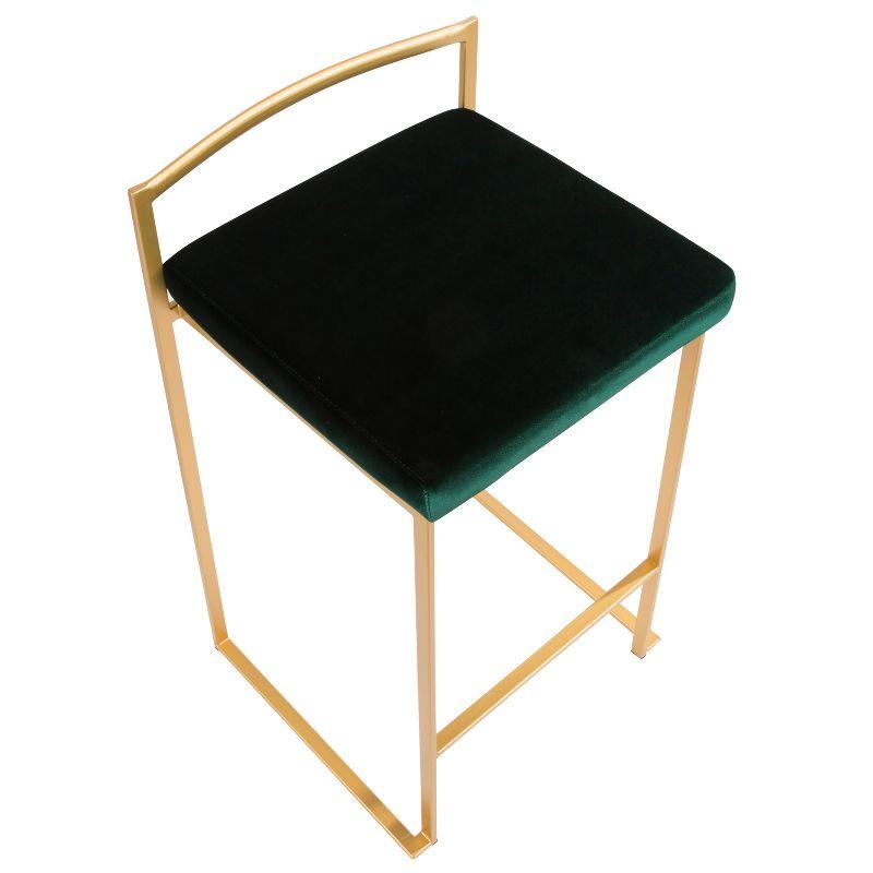 LumiSource Set of 2 27" Fuji Contemporary Counter Height Barstool Green: Velvet Upholstery, Metal Legs, Low Back