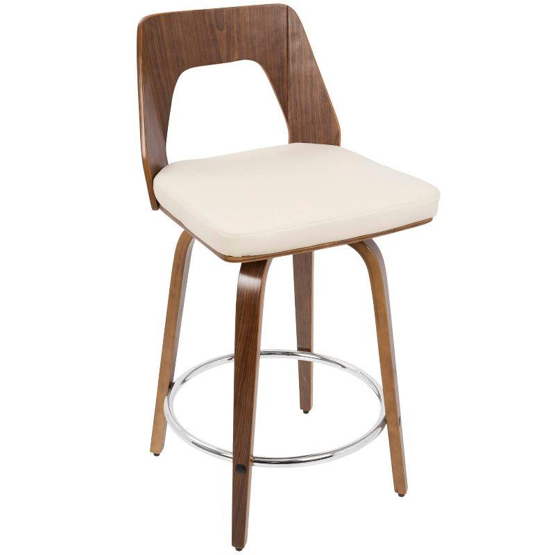 CosmoFlair Cream Faux Leather & Walnut Swivel Counter Stool, Set of 2