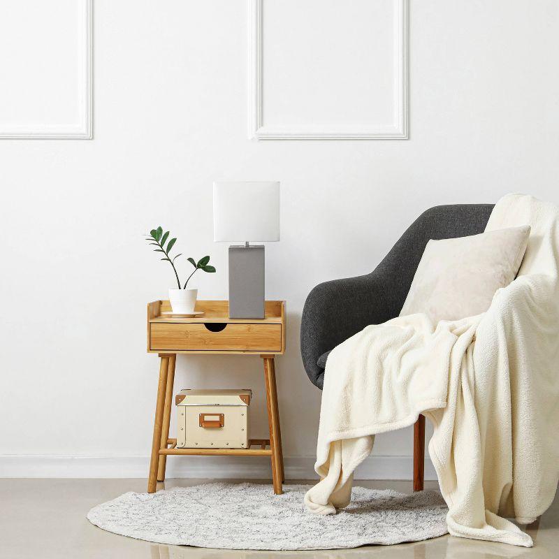 Leather Table Lamp with Fabric Shade Gray - Elegant Designs: UL Listed, Modern Decor, Cotton Rectangle Shade