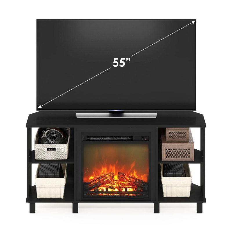 Furinno Corner Fireplace TV Stand Entertainment Console W/4 Open Storage Compartments for TV up to 55",Americano