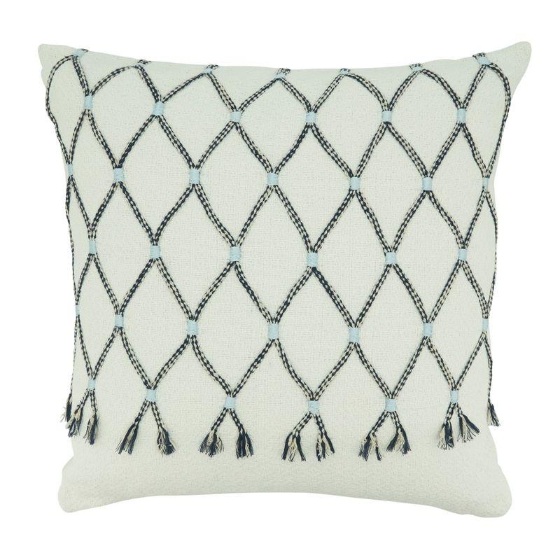 18" Off-White Cotton Cord Appliqué Throw Pillow