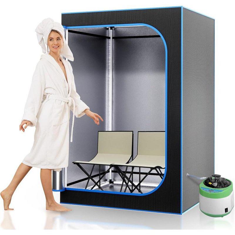 SereneLife Black Portable 2-Person Steam Sauna with Folding Chairs