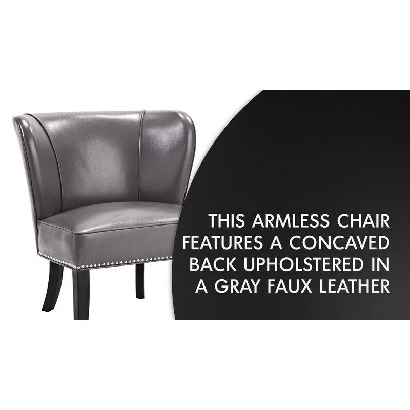 Hilton Concave Back Armless Chair Gray - Madison Park: Silver Nailhead, Faux Leather, Wingback Design