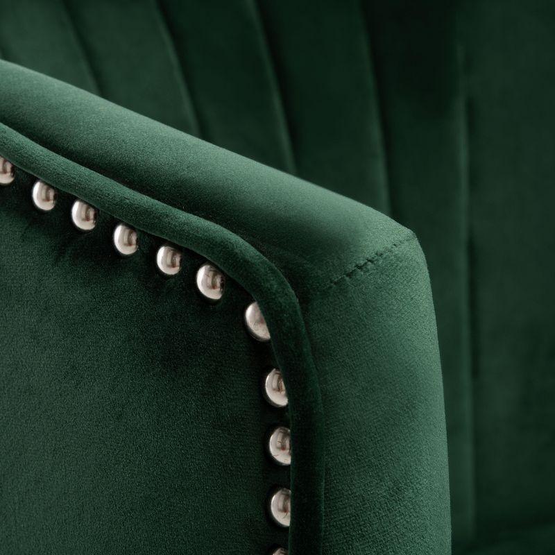 Transitional Forest Green Velvet Barrel Accent Chair with Black Wood Legs