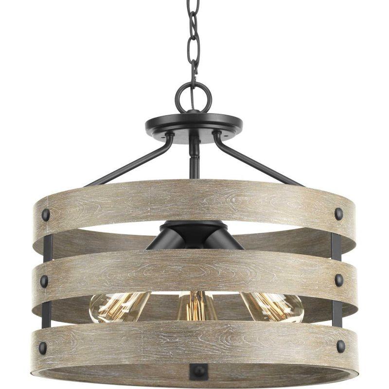 Progress Lighting Gulliver 3-Light Semi-Flush Convertible Ceiling Light, Graphite, Wood Grained Texture