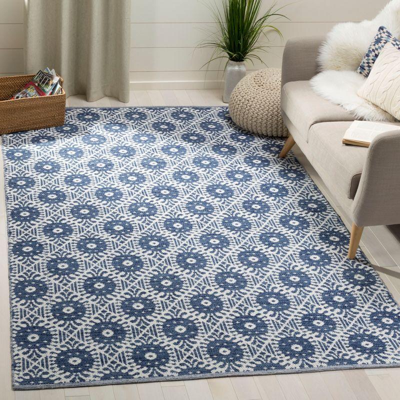 Navy and Ivory Geometric Flat Woven Cotton Area Rug