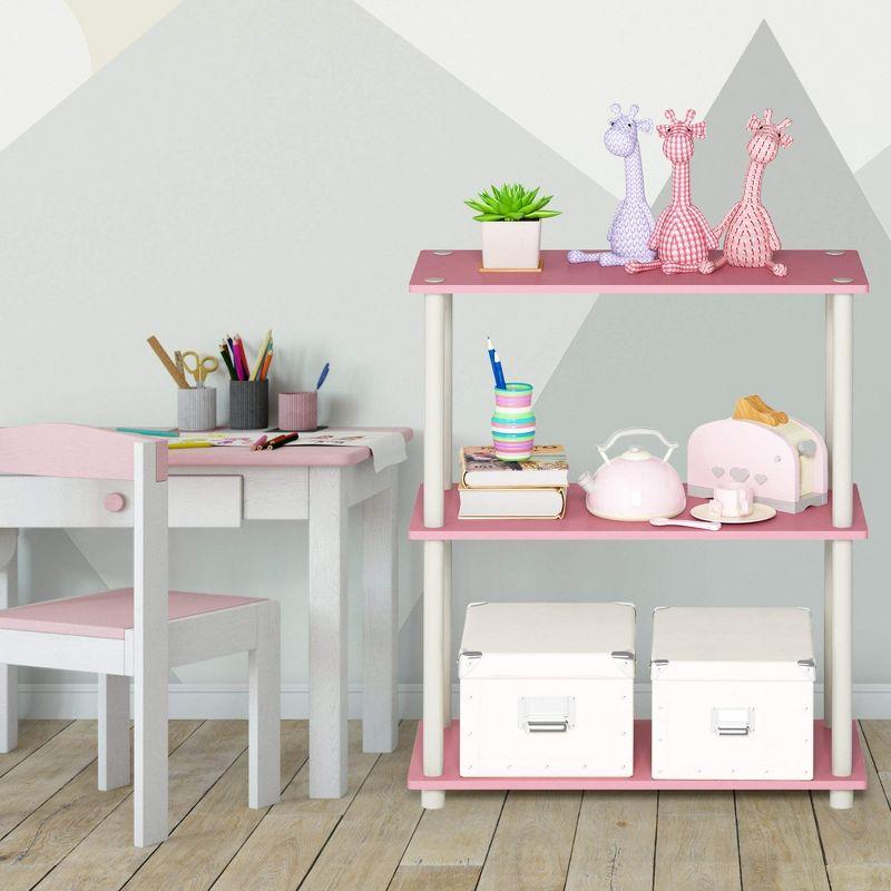 Pink and White 3-Tier Kids' Wooden Bookshelf