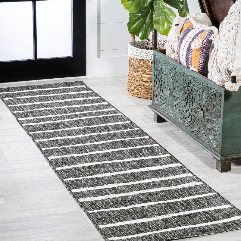 Colonia Black and Ivory Synthetic Stripe Runner Rug 2 x 8