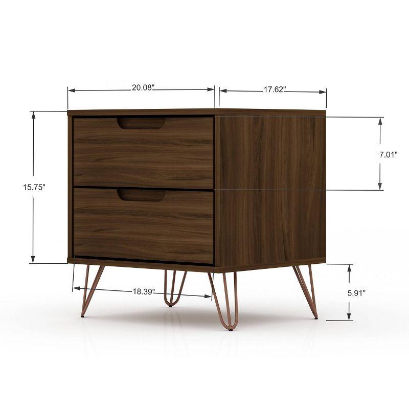 2.0 Rockefeller Nightstand Brown - Manhattan Comfort: Modern Bedside Table with Metal Legs & Storage
