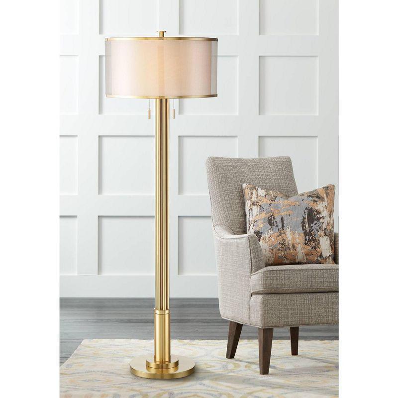 Granview 70.5" Antique Brass Metal Floor Lamp with Organza and Linen Shade