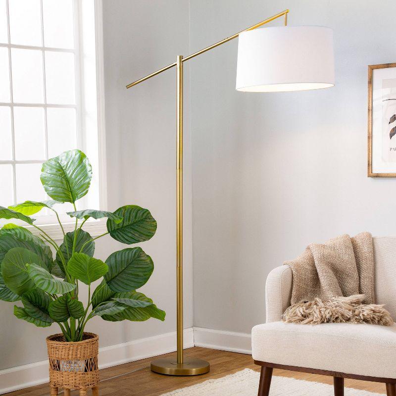 LumiSource Casper 69" Contemporary Metal Floor Lamp: Angular Body, Off-White Drum Shade, UL Listed