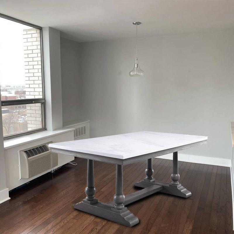 Gray Oak and White Marble Top Rectangular Dining Table