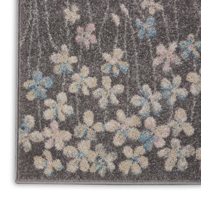 Tranquil Blossom Grey/Beige Viscose Floral Runner Rug 2'3" x 7'3"