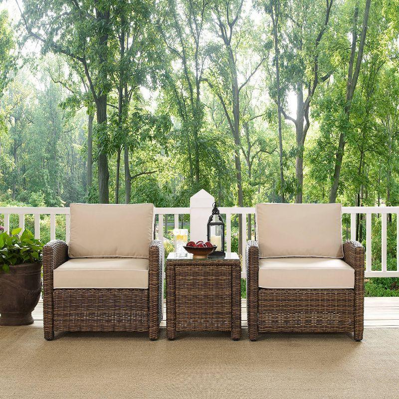 Bradenton 3pc Outdoor Wicker Seating Set with Two Chairs & Side Table Sand - Crosley