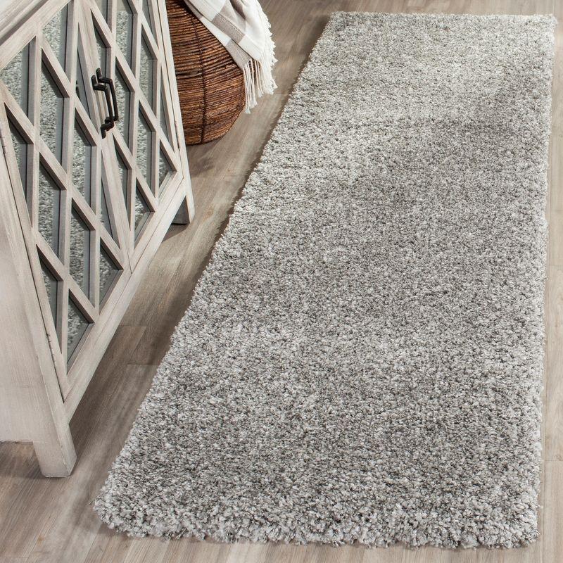 Silver Hand-Knotted Shag Runner Rug, 27" x 12"