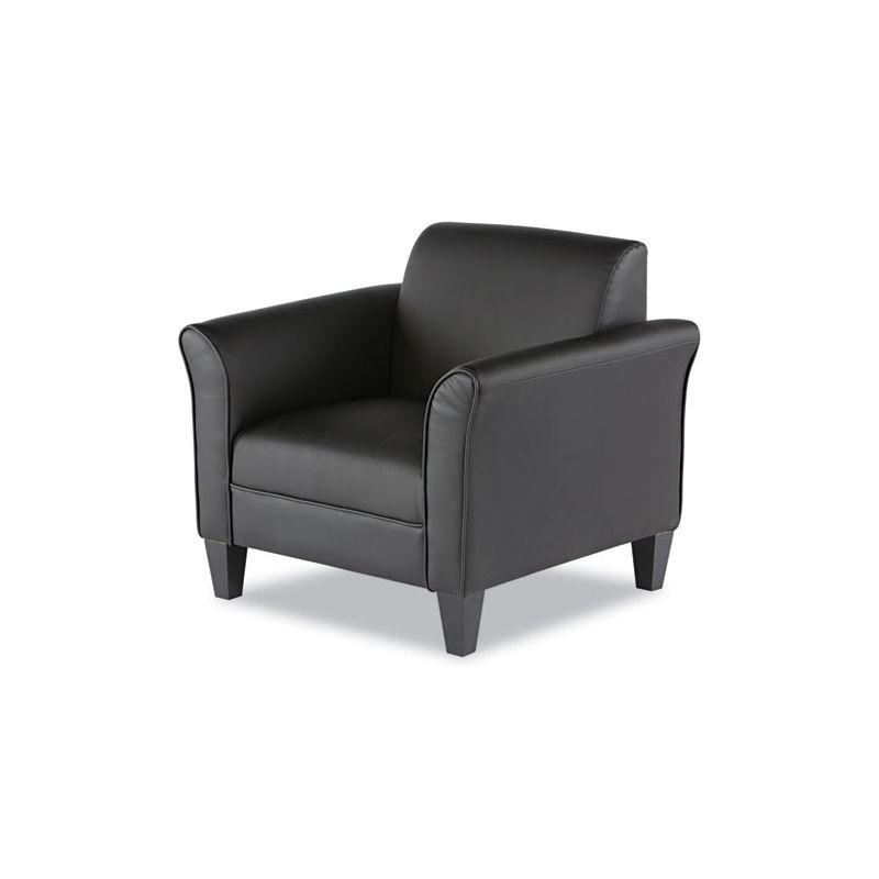 Classic Black Leather Club Chair with Wood Pyramid Legs